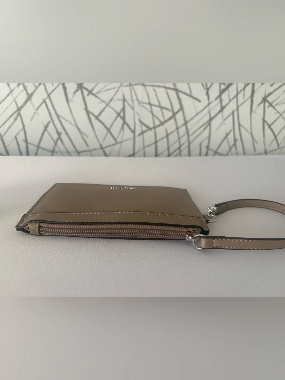 Nine West Taupe Faux Leather Wristlet Clutch